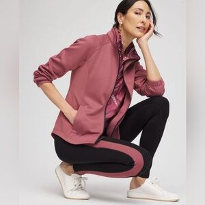 Chicos Zenergy Double Knit Zipper Jacket and Zenergy Leggings Black and Pink XL